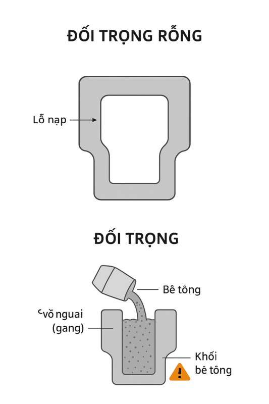 Vì sao máy xúc lật Trung Quốc thường để đối trọng rỗng khi xuất xưởng?